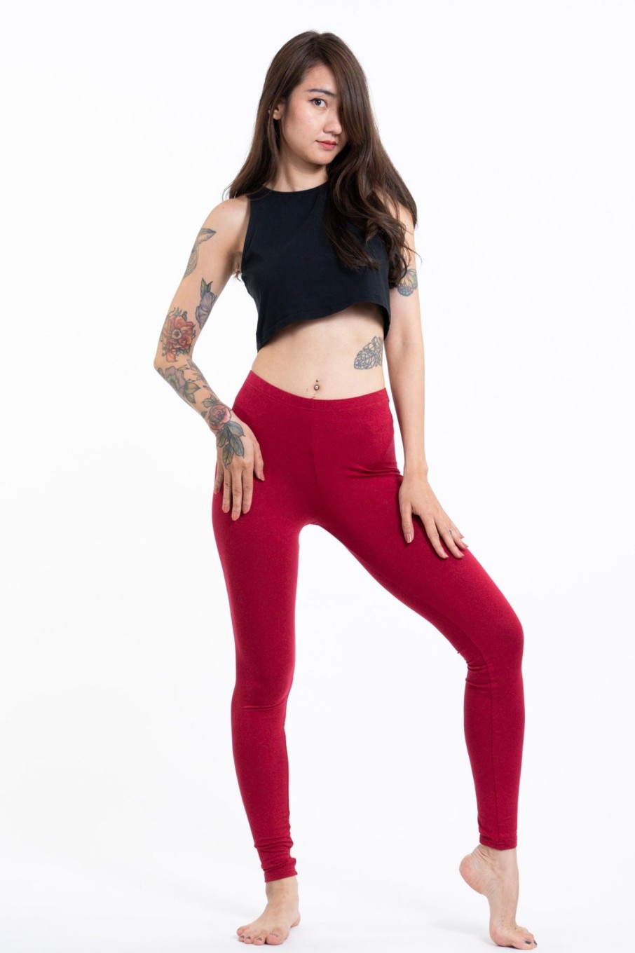 Women HaremPants | Solid Color Cotton Leggings In Red