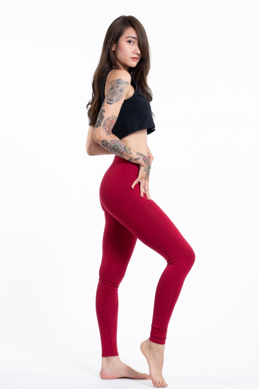 Women HaremPants | Solid Color Cotton Leggings In Red