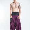 Men HaremPants | Men'S Thai Button Up Cotton Pants With Hill Tribe Trim Purple