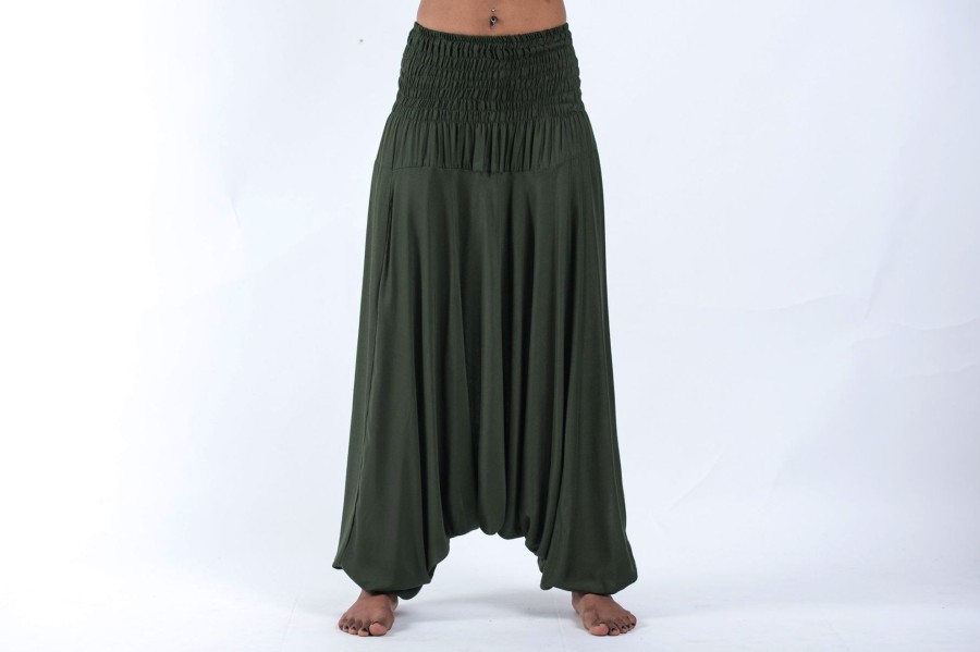 Women HaremPants | Solid Color 2-In-1 Jumpsuit Harem Pants In Dark Green