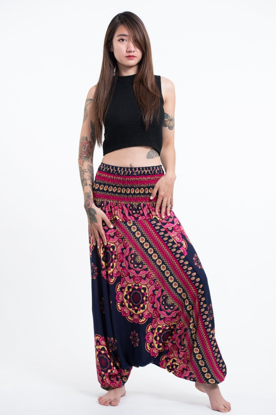 Women HaremPants | Lotus Mandalas 2-In-1 Jumpsuit Harem Pants In Navy