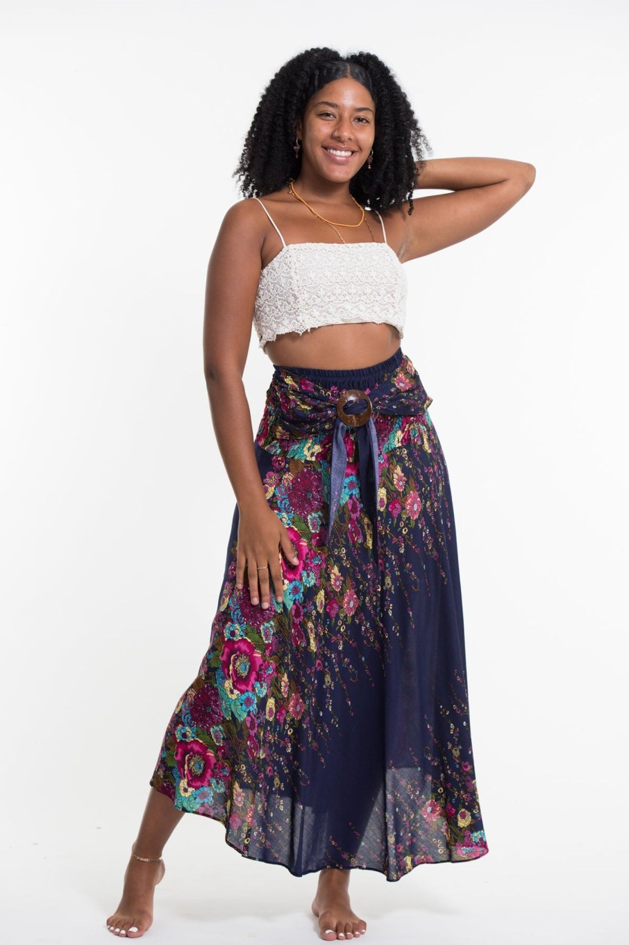 Women HaremPants | Floral Handkerchief Midi Skirt In Blue