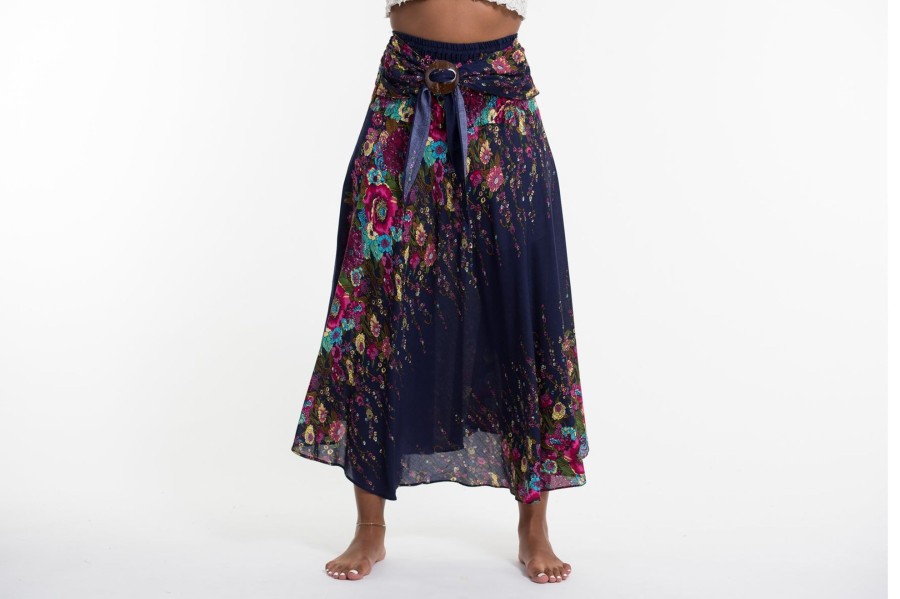 Women HaremPants | Floral Handkerchief Midi Skirt In Blue