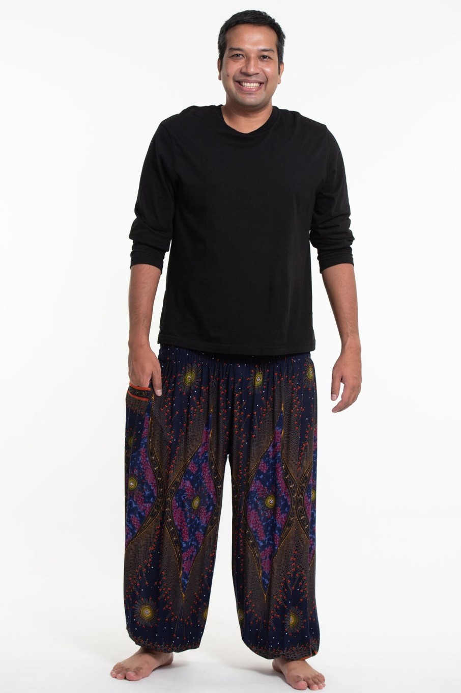 Men HaremPants | Plus Size Peacock Eye Men'S Harem Pants In Navy