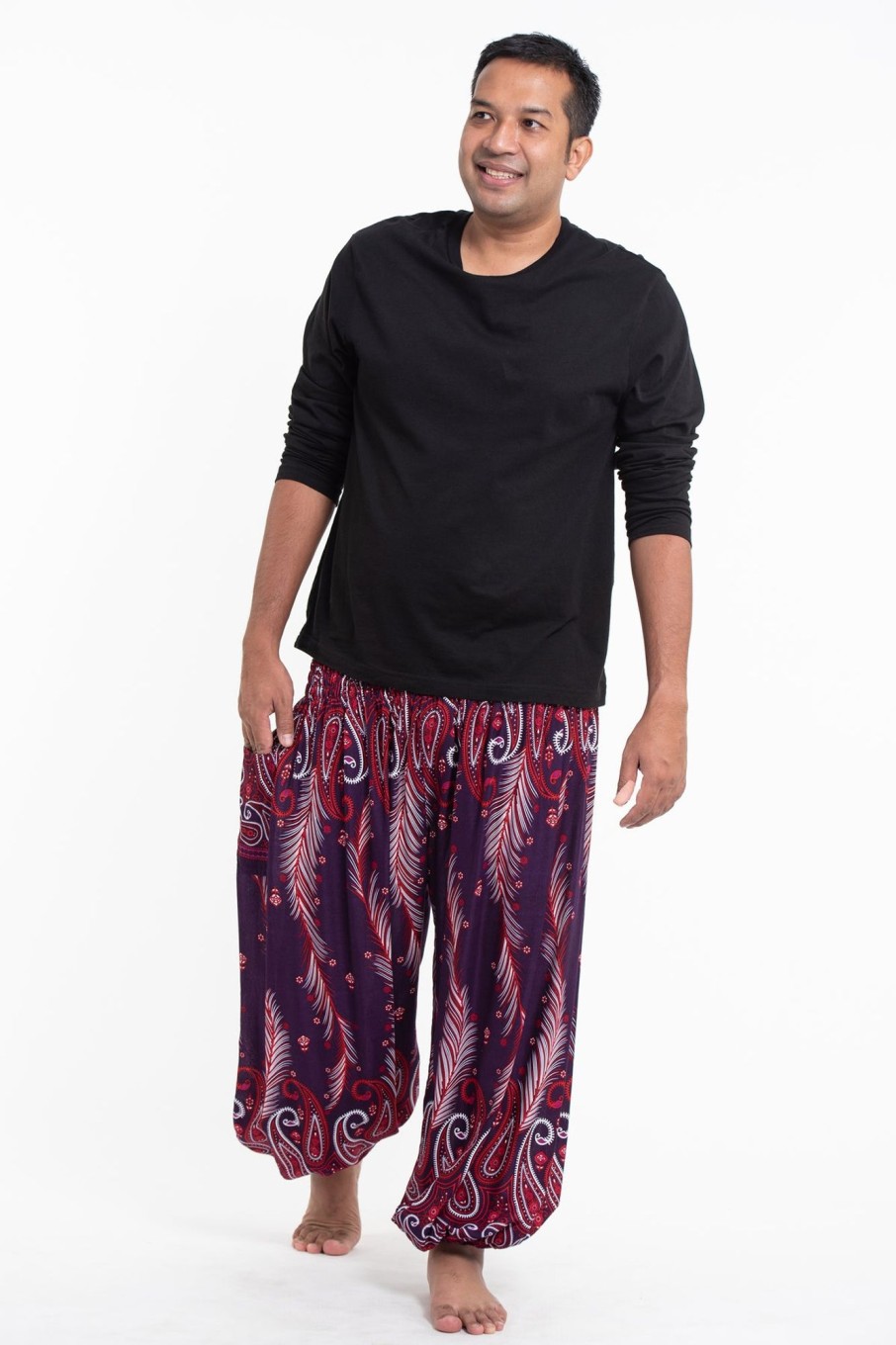 Plus Size HaremPants | Plus Size Paisley Feathers Men'S Harem Pants In Purple