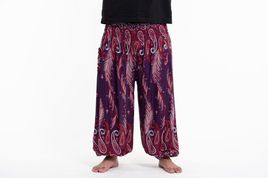 Plus Size HaremPants | Plus Size Paisley Feathers Men'S Harem Pants In Purple