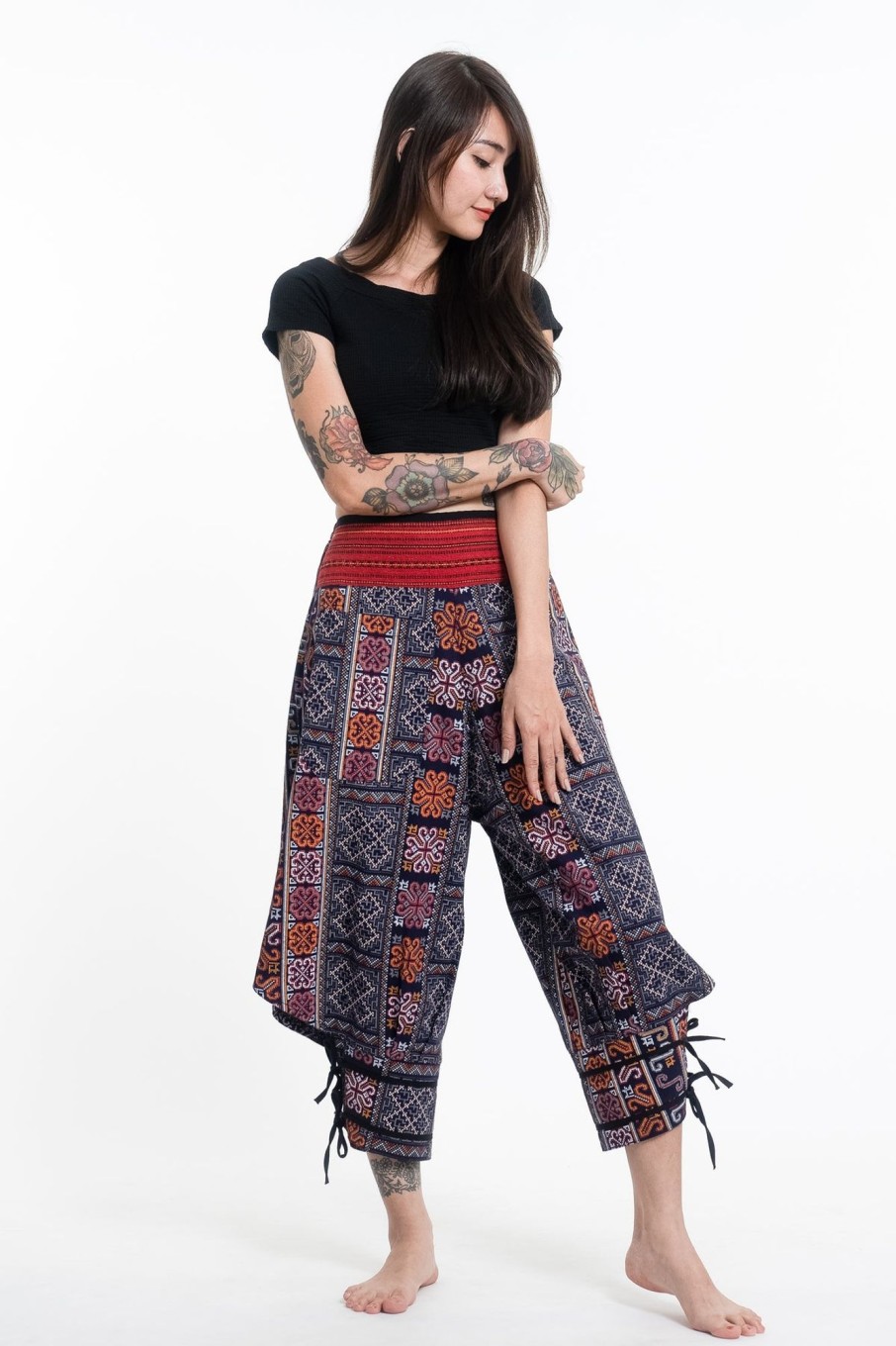 Women HaremPants | Clovers Thai Hill Tribe Fabric Women'S Harem Pants With Ankle Straps In Blue