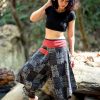 Women HaremPants | Maze Prints Thai Hill Tribe Fabric Women'S Harem Pants With Ankle Straps In Black