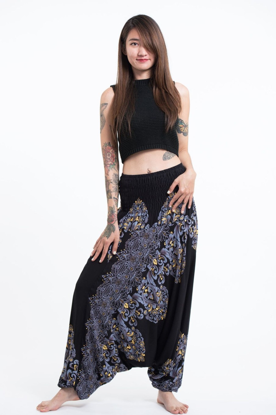 Women HaremPants | Floral Vines 2-In-1 Jumpsuit Harem Pants In Black