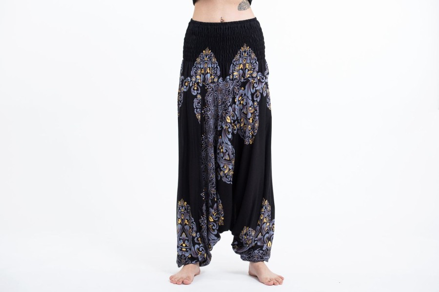 Women HaremPants | Floral Vines 2-In-1 Jumpsuit Harem Pants In Black