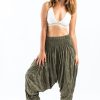 Women HaremPants | Crinkled Cotton Harem Pants In Green