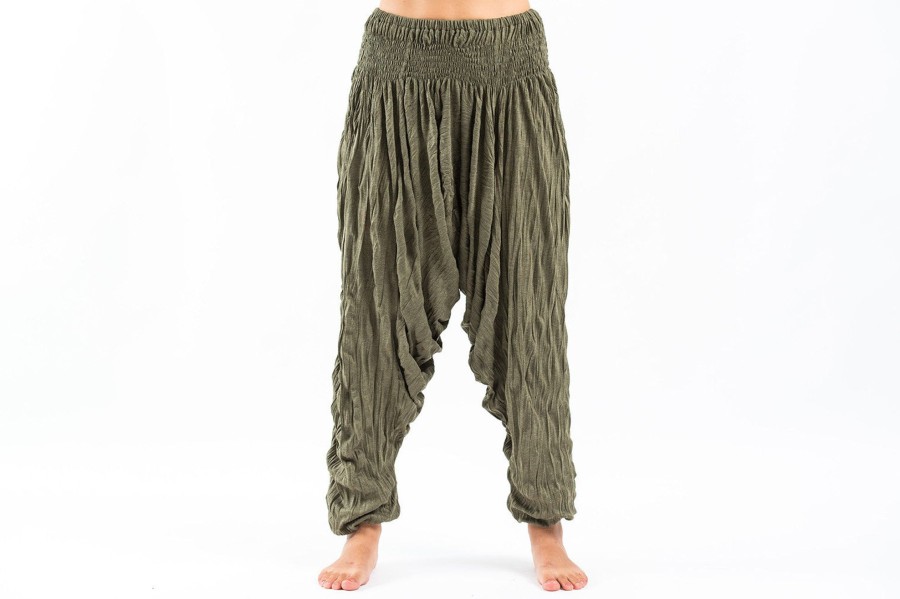 Women HaremPants | Crinkled Cotton Harem Pants In Green