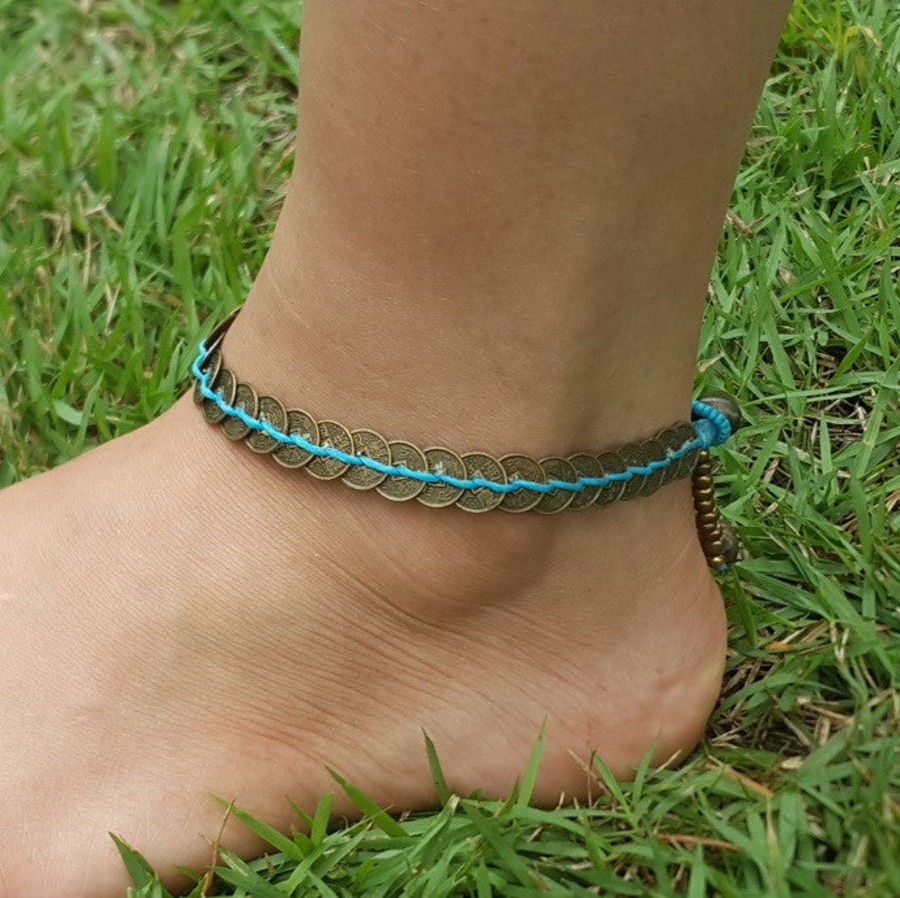 Accessories HaremPants | Hand Made Fair Trade Anklet Antique Coins Turquoise