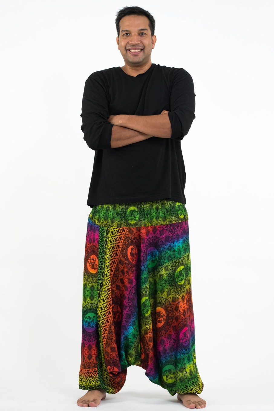 Men HaremPants | Plus Size Rainbow Elephant Drop Crotch Men'S Elephant Pants In Green