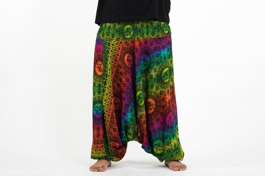 Men HaremPants | Plus Size Rainbow Elephant Drop Crotch Men'S Elephant Pants In Green