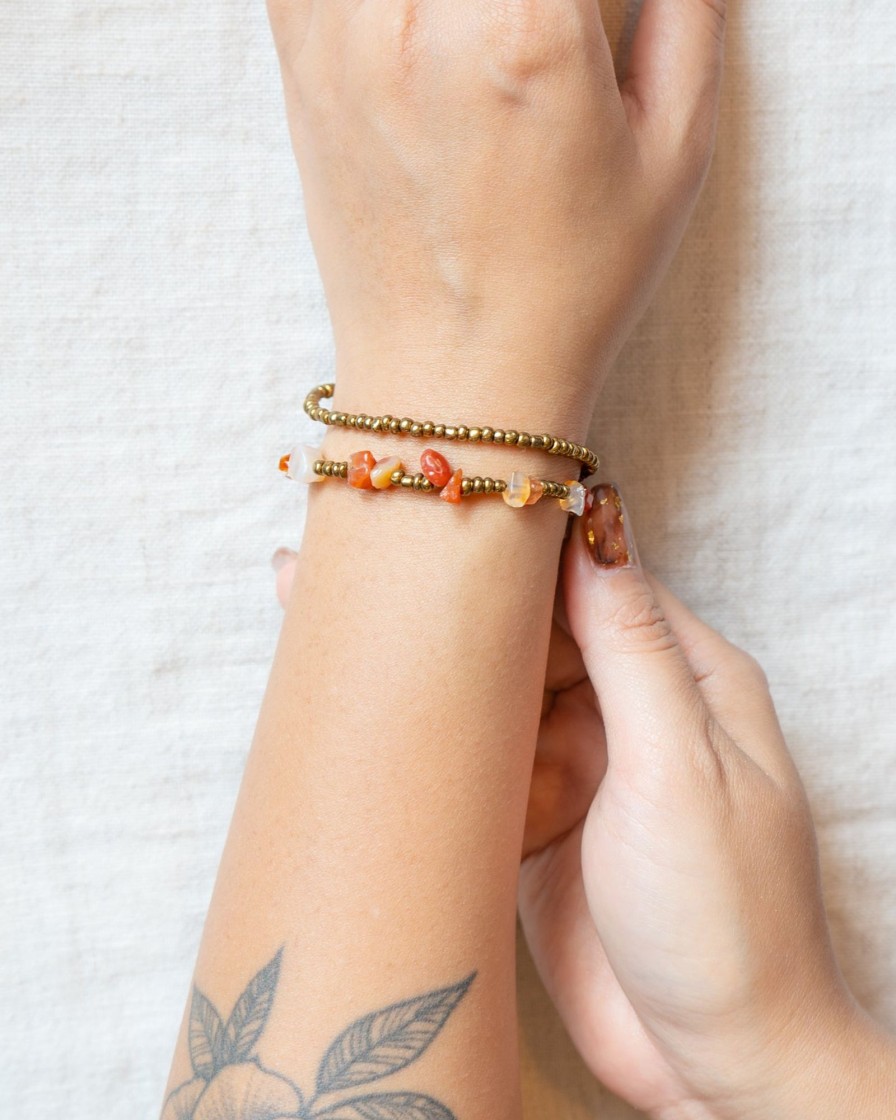 Accessories HaremPants | Brass Bead And Stone Double Strand Bracelets Orange