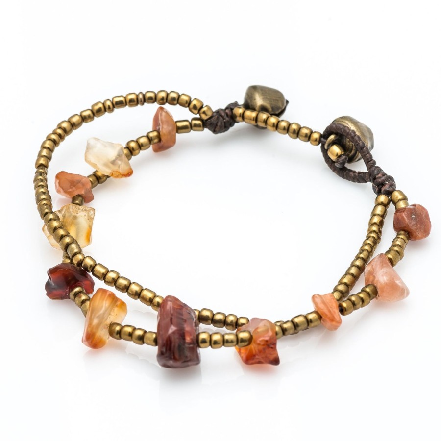 Accessories HaremPants | Brass Bead And Stone Double Strand Bracelets Orange