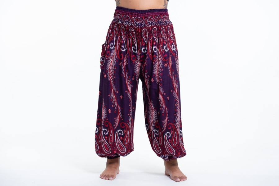 Women HaremPants | Plus Size Paisley Feathers Women'S Harem Pants In Purple