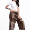 Women HaremPants | Tie Dye Drawstring Women'S Yoga Massage Pants In Brown