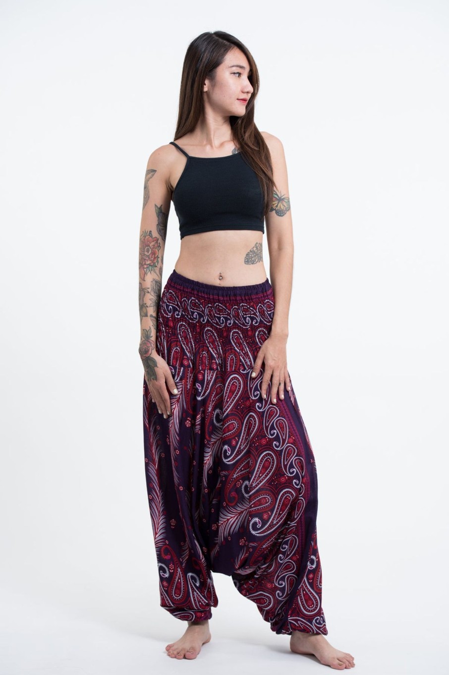 Women HaremPants | Paisley Feathers 2-In-1 Jumpsuit Harem Pants In Purple