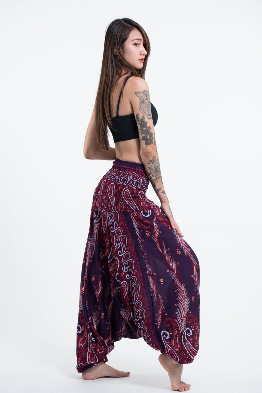 Women HaremPants | Paisley Feathers 2-In-1 Jumpsuit Harem Pants In Purple