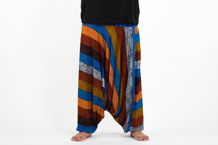 Plus Size HaremPants | Plus Size Boho Striped Drop Crotch Men'S Harem Pants In Rust