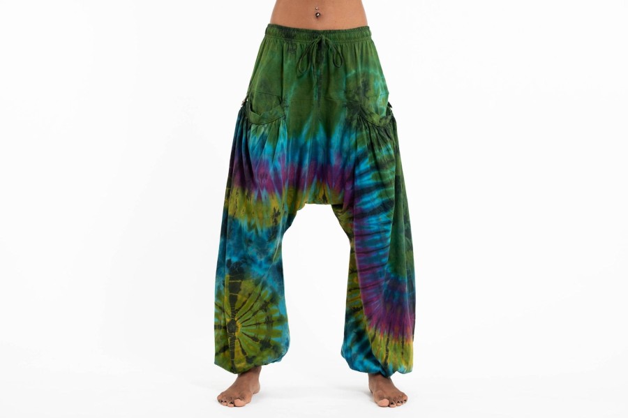 Women HaremPants | Tie Dye Cotton Women Harem Pants In Green Blue