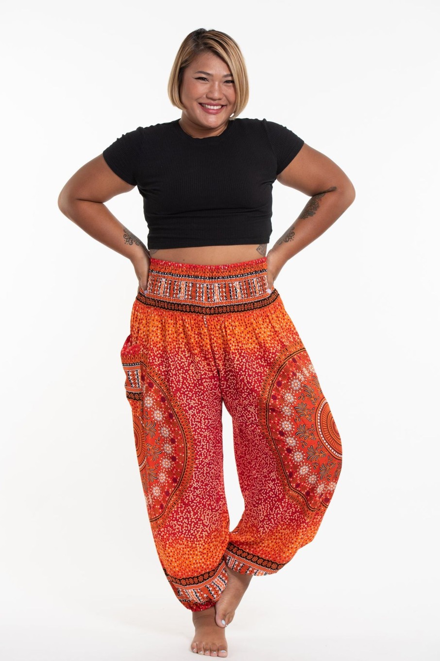 Plus Size HaremPants | Plus Size Tribal Chakras Women'S Harem Pants In Orange