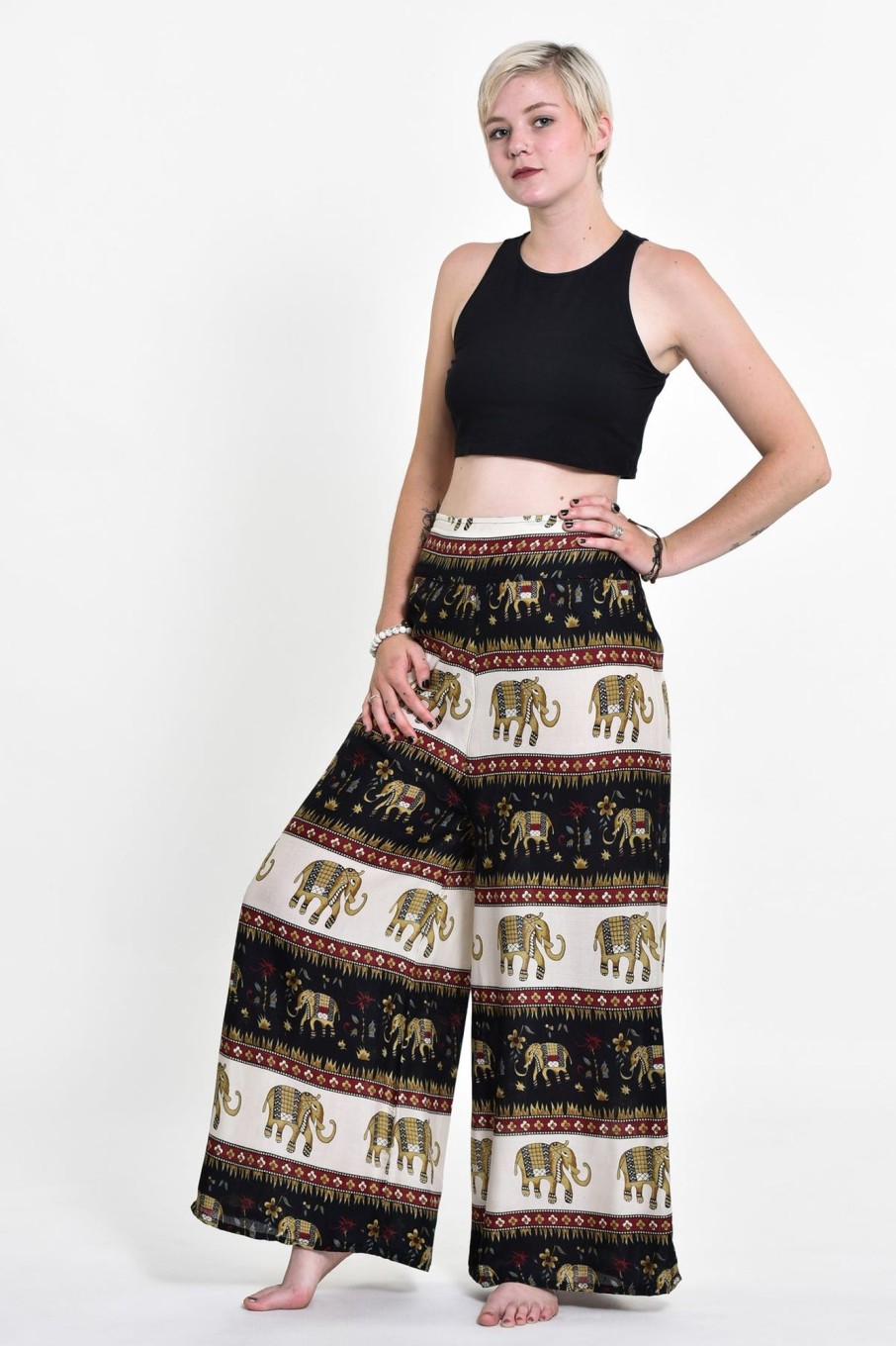 Women HaremPants | Elephant Bliss Palazzo Style Elephant Pants In Black