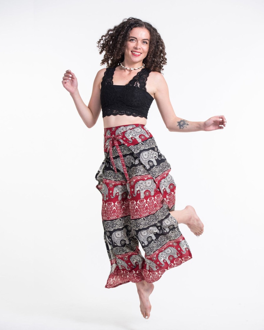 Women HaremPants | Divine Elephant Wrap Palazzo Style Harem Pants In Red