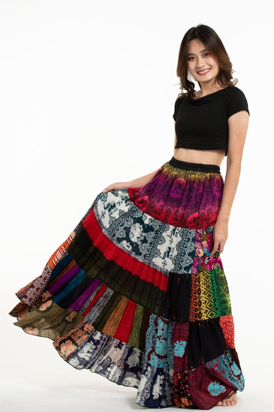 Women HaremPants | Patchwork Long Skirt In Prints Multi