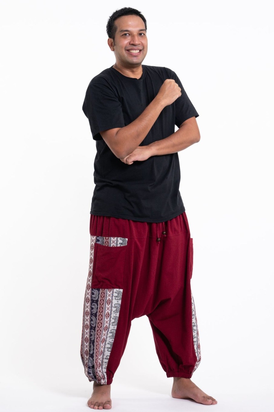 Plus Size HaremPants | Plus Size Elephant Aztec Cotton Men'S Harem Pants In Red