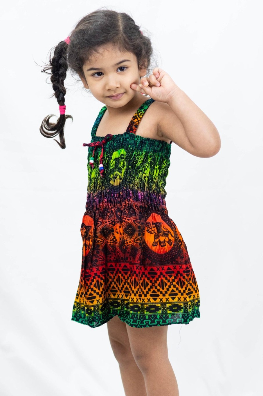 Kids HaremPants | Kids Rainbow Elephant Smock Dress In Orange