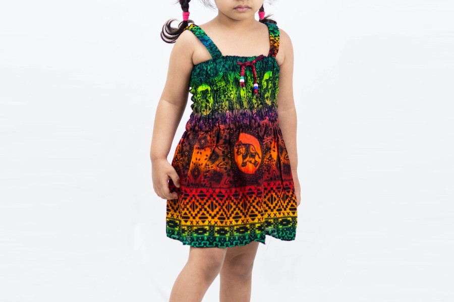 Kids HaremPants | Kids Rainbow Elephant Smock Dress In Orange