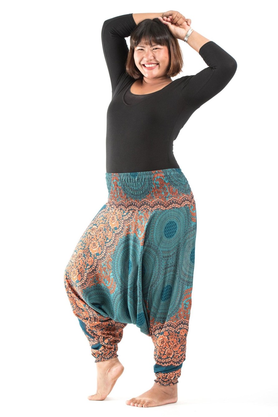 Women HaremPants | Plus Size Geometric Mandalas 2-In-1 Jumpsuit Harem Pants In Turquoise