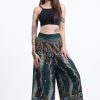 Women HaremPants | Paisley Feathers Palazzo Style Harem Pants In Green