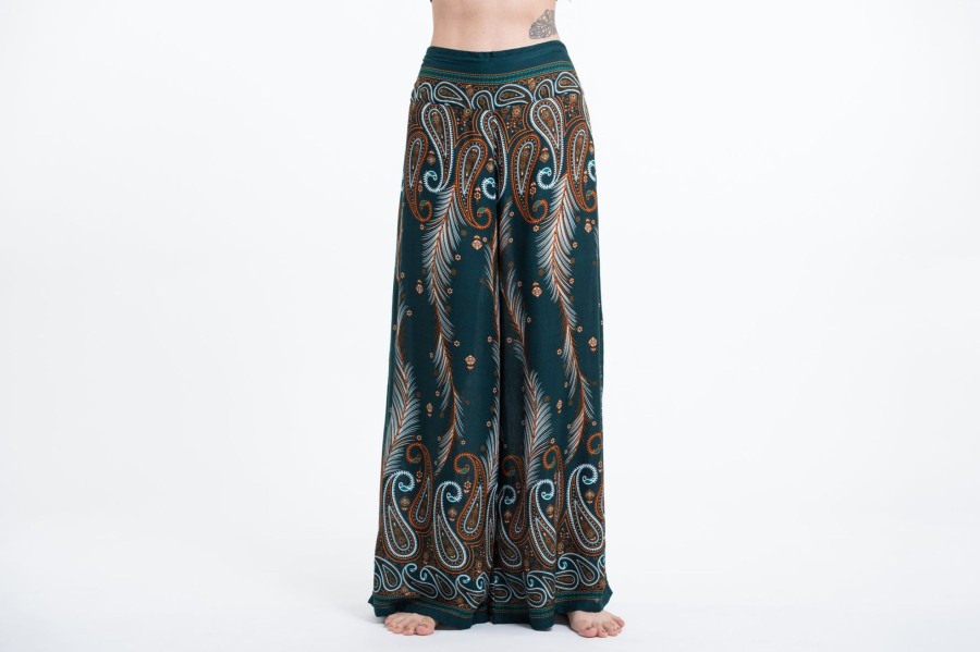 Women HaremPants | Paisley Feathers Palazzo Style Harem Pants In Green