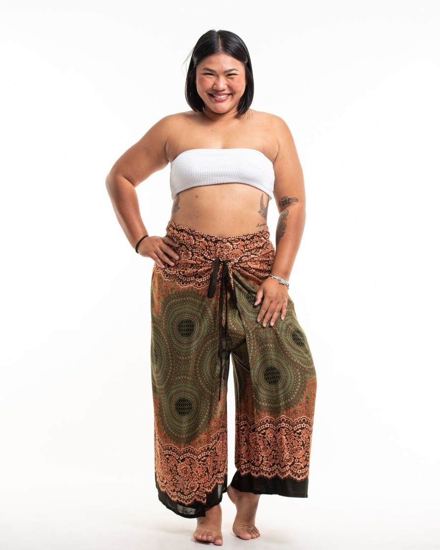 Women HaremPants | Plus Size Geometric Mandalas Wrap Palazzo Style Harem Pants In Olive