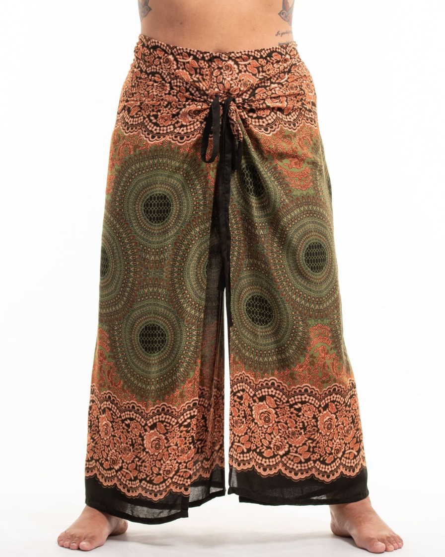 Women HaremPants | Plus Size Geometric Mandalas Wrap Palazzo Style Harem Pants In Olive