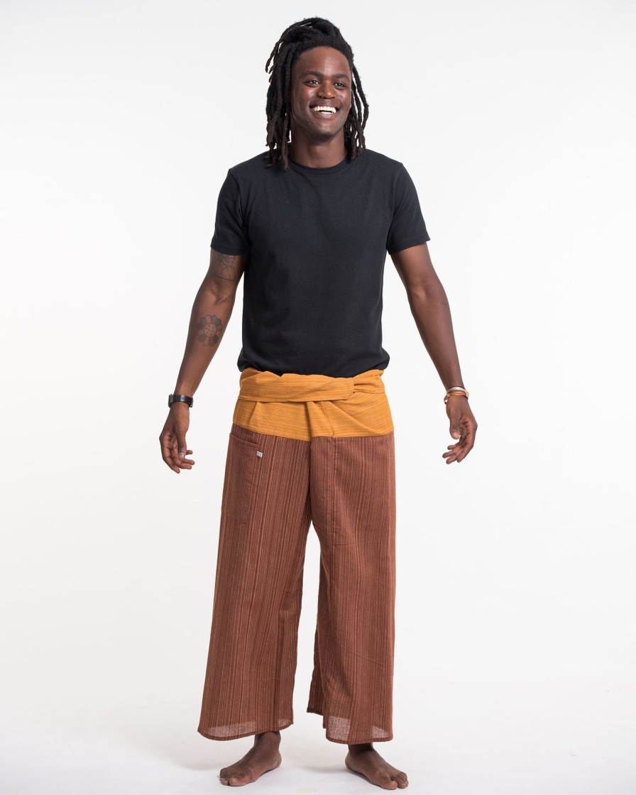 Men HaremPants | Unisex 2-Tone Pinstripes Thai Fisherman Pants In Brown Brown/ Beige