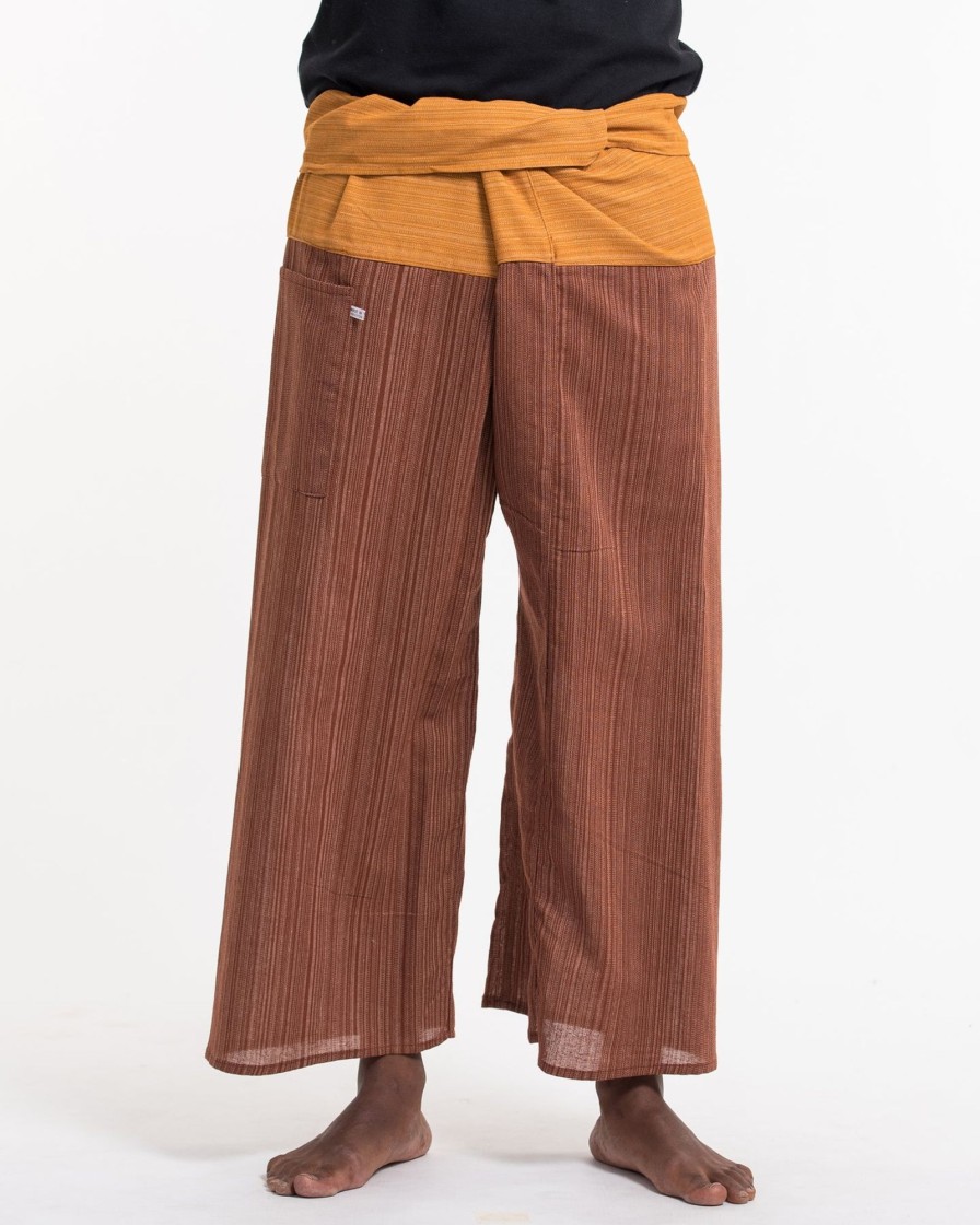 Men HaremPants | Unisex 2-Tone Pinstripes Thai Fisherman Pants In Brown Brown/ Beige