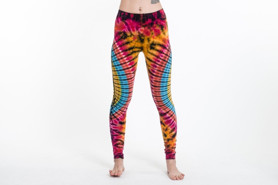 Women HaremPants | Oval Swirls Tie Dye Cotton Leggings In Pink Rainbow