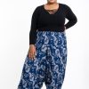 Plus Size HaremPants | Plus Size Fan Prints Women'S Low Cut Cotton Harem Pants In Indigo