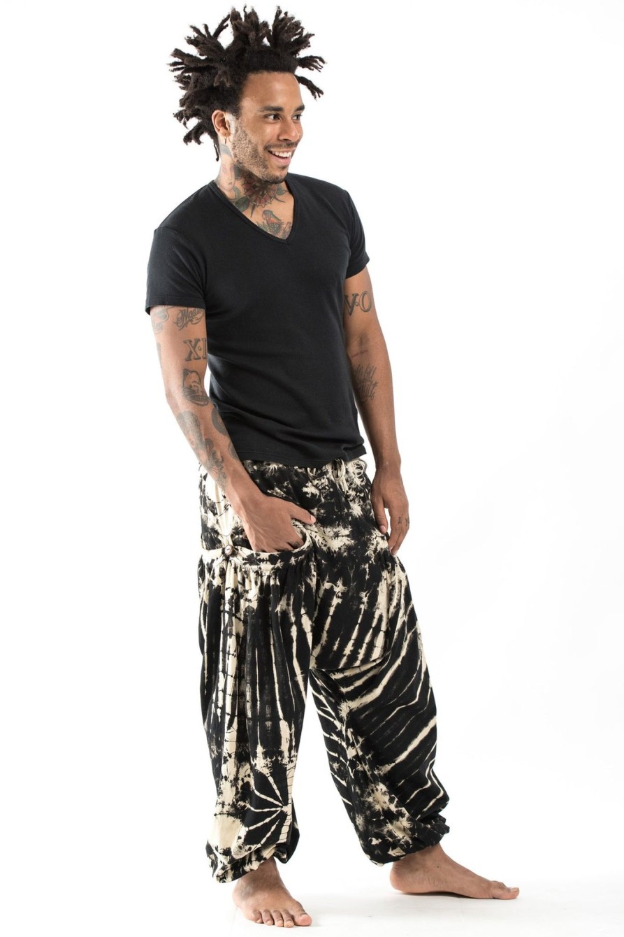 Men HaremPants | Tie Dye Cotton Men Harem Pants In Black White Black And White