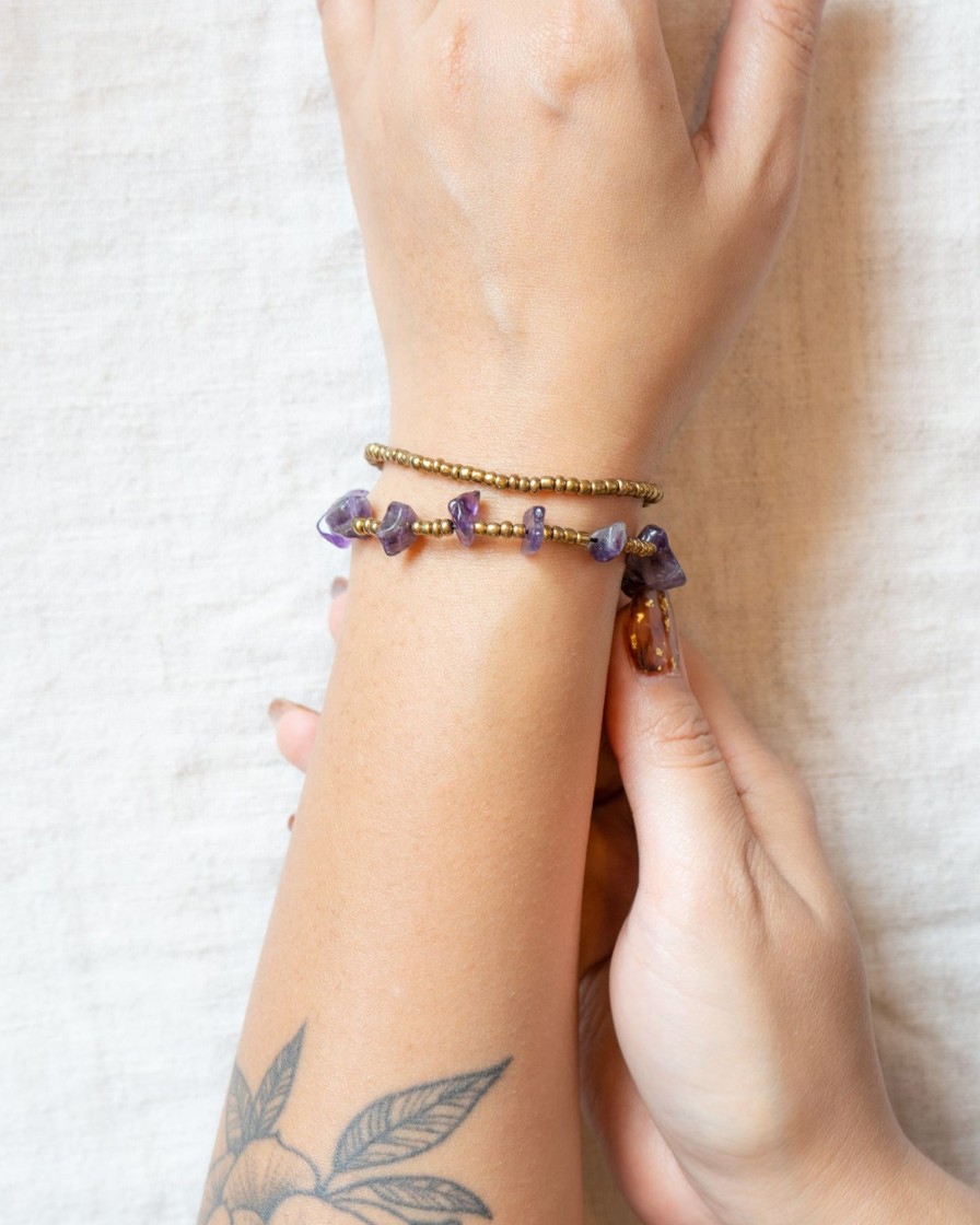 Accessories HaremPants | Brass Bead And Stone Double Strand Bracelets Violet