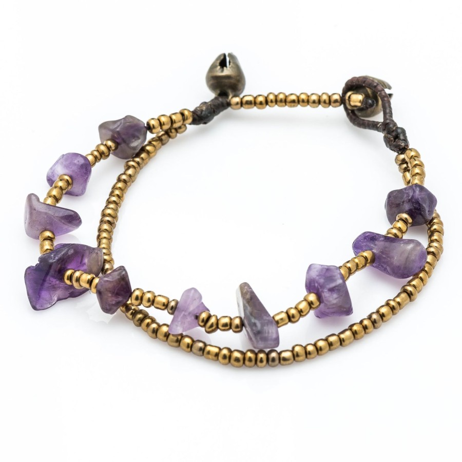 Accessories HaremPants | Brass Bead And Stone Double Strand Bracelets Violet