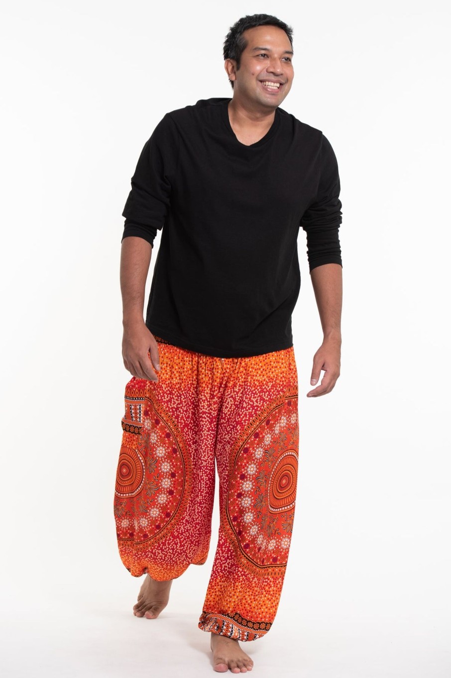 Men HaremPants | Plus Size Tribal Chakras Men'S Harem Pants In Orange