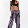 Women HaremPants | Thai Cotton Women'S Pants With Hill Tribe Trim In Violet Gray