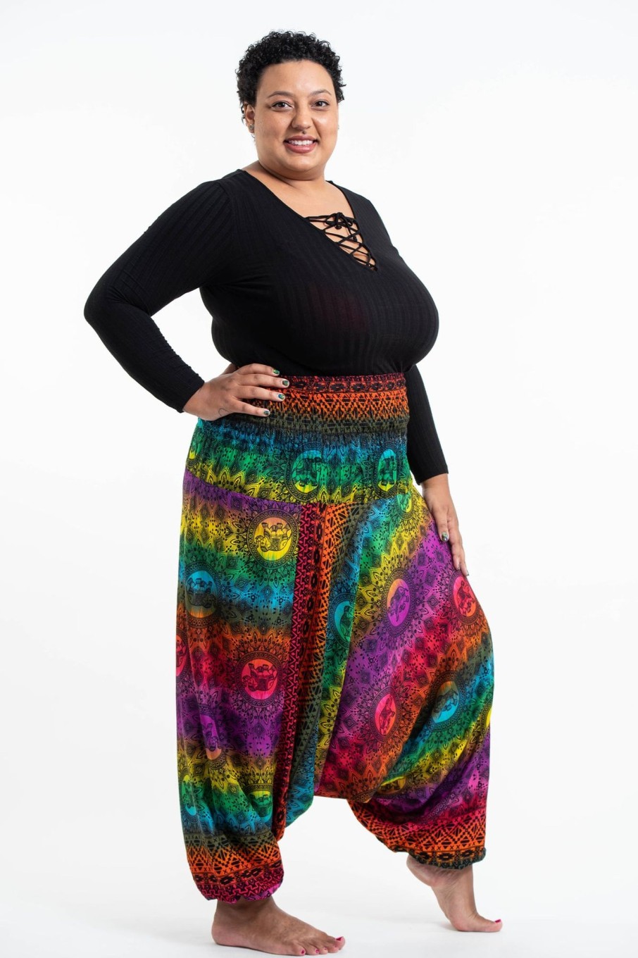 Women HaremPants | Plus Size Rainbow Elephant 2-In-1 Jumpsuit Elephant Pants In Purple