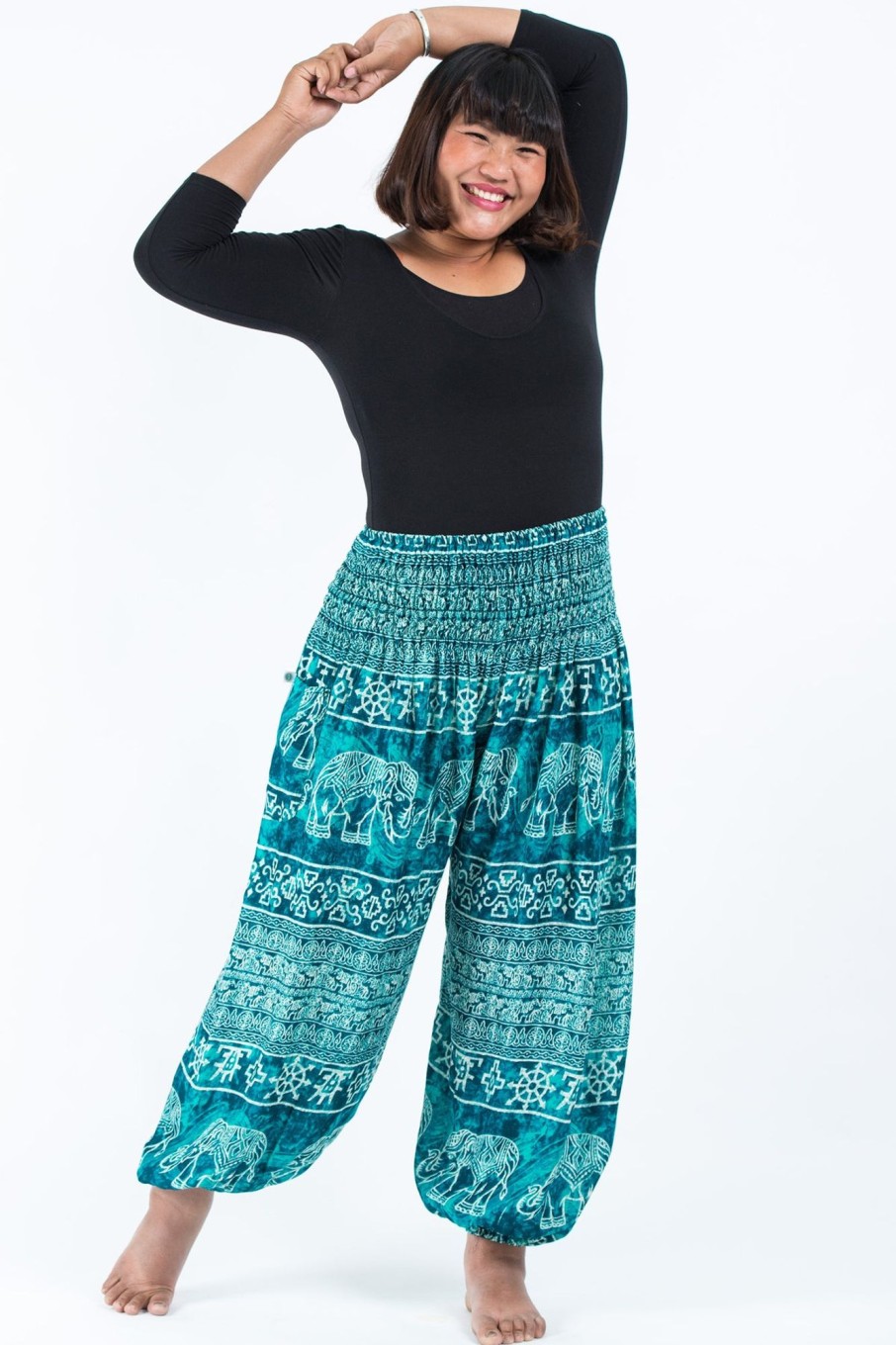 Plus Size HaremPants | Plus Size Marble Elephant Women'S Elephant Pants In Turquoise